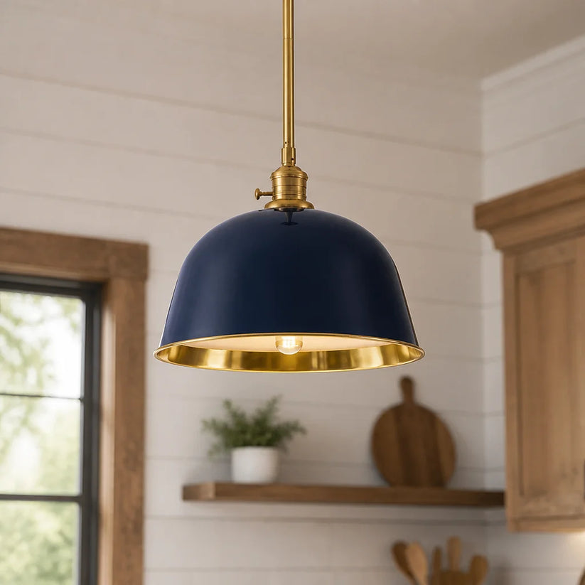 RoyaleGlow Modern Industrial Bell Pendant Light - Gold & Cream Metal Shade