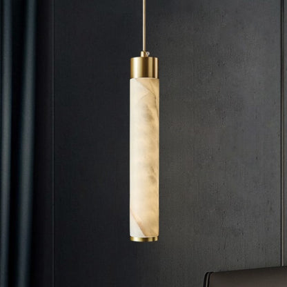 Royelux Alabaster Cylinder Pendant Light with Brass Accents - Modern Elegance