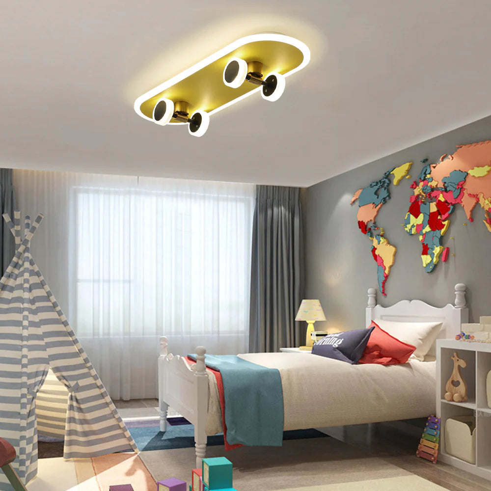 RoyaleGlow Dimmable LED Skateboard Ceiling Light for Modern Kid's Rooms