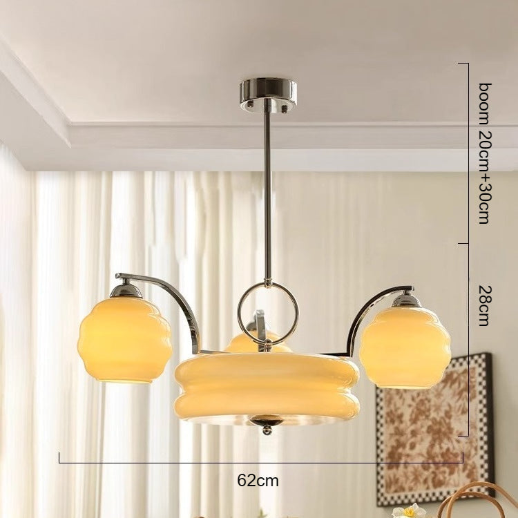 RoyaleGlow Art Deco Brass Chandelier with Frosted Glass Shades