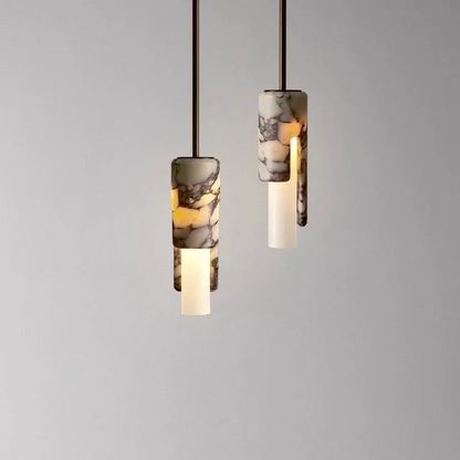 RoyaleGlow Marble Cylinder Pendant Light - Modern Natural Stone Hanging Lamp