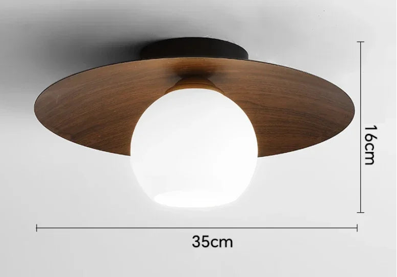 LuxRoyale Modern Wood Ceiling Light with White Globe Shade, Flush Mount Lamp