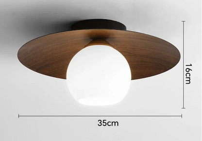 LuxRoyale Modern Wood Ceiling Light with White Globe Shade, Flush Mount Lamp
