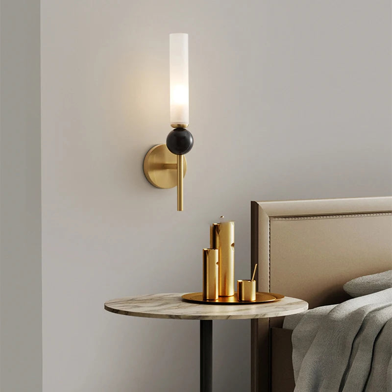 LuxRoyale Modern Brass & Marble Vertical Wall Sconce with Acrylic Diffuser