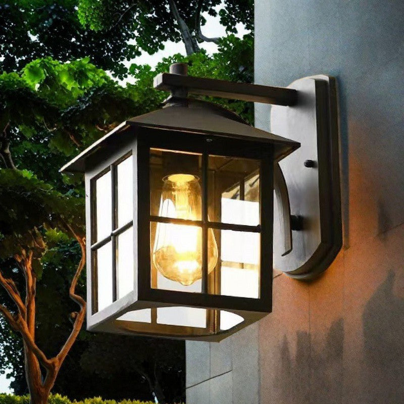 Royelux Vintage Outdoor Wall Lantern Sconce, Black Metal Farmhouse Exterior Light