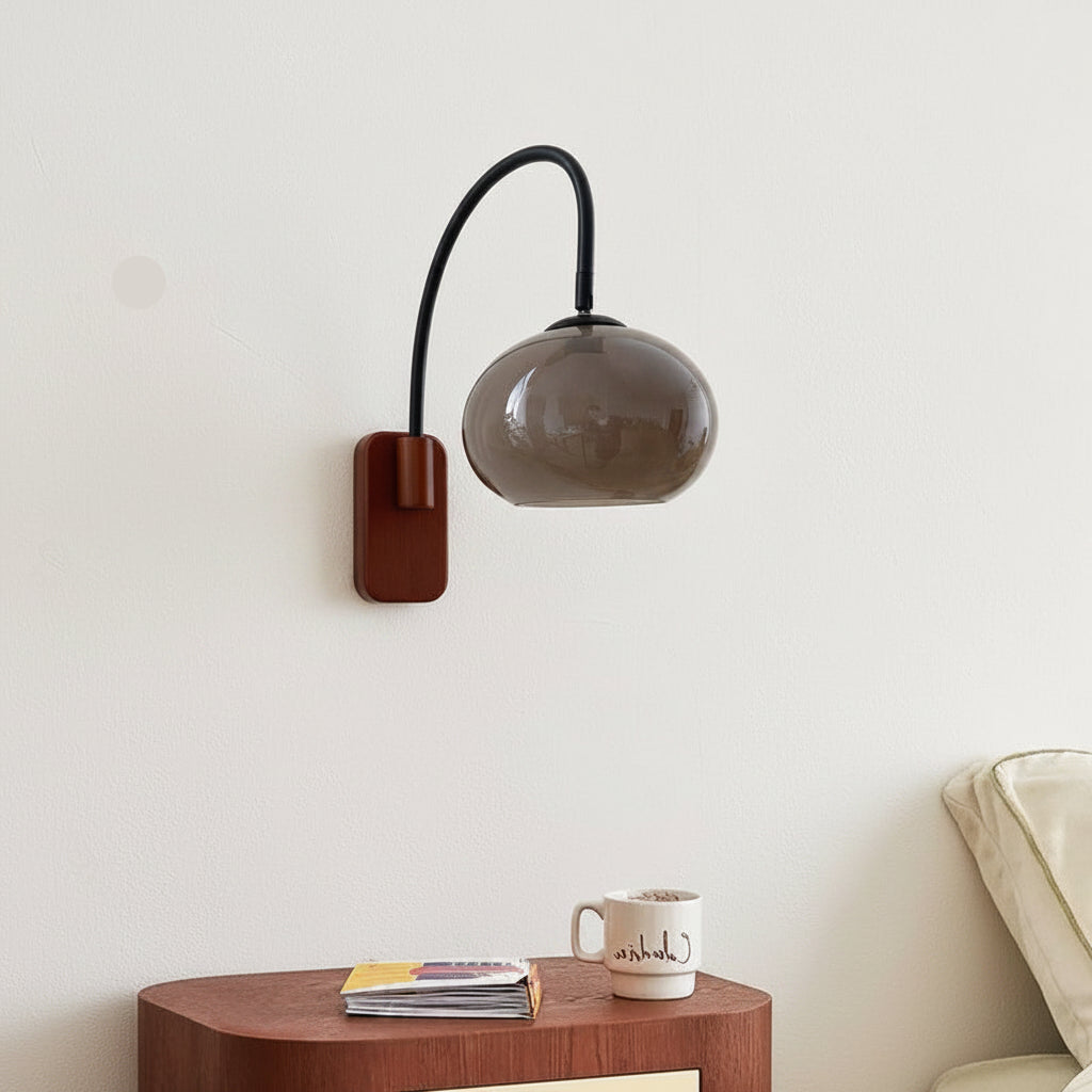 Royelux Solid Wood Wall Sconce with Amber Glass Shade for Bedroom & Living Room