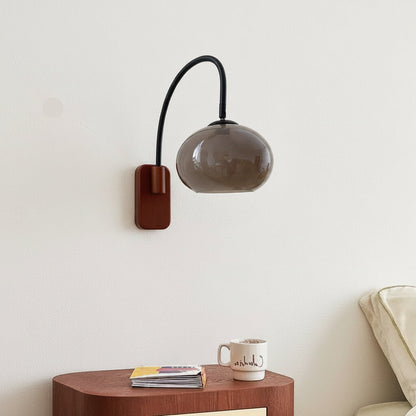 Royelux Solid Wood Wall Sconce with Amber Glass Shade for Bedroom & Living Room