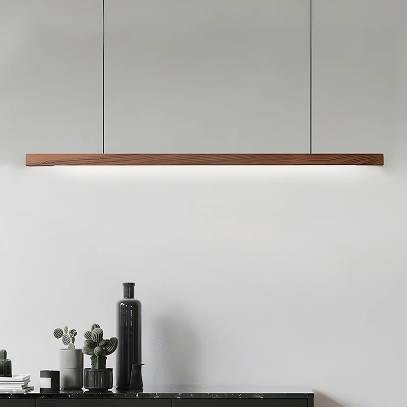 RoyaleGlow Modern Linear Wooden LED Pendant Light For Dining Room & Kitchen Island