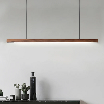 RoyaleGlow Modern Linear Wooden LED Pendant Light For Dining Room & Kitchen Island