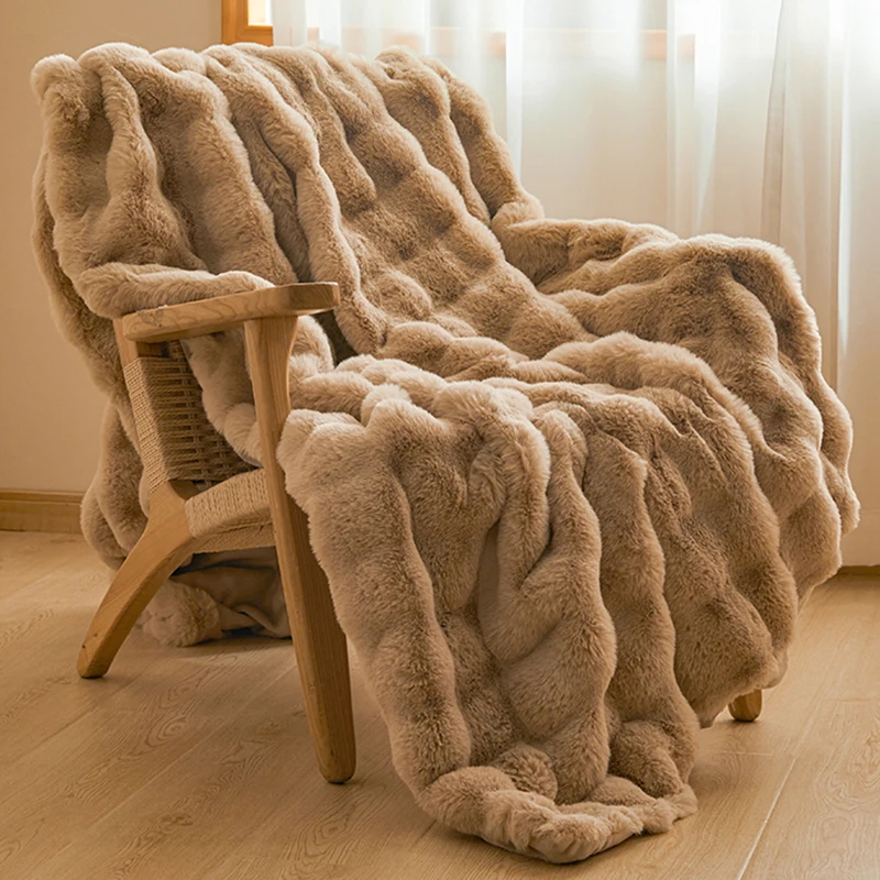 RoyaleGlow Luxe Faux Rabbit Fur Throw Blanket - Ultra Soft & Plush Comfort