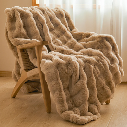 RoyaleGlow Luxe Faux Rabbit Fur Throw Blanket - Ultra Soft & Plush Comfort