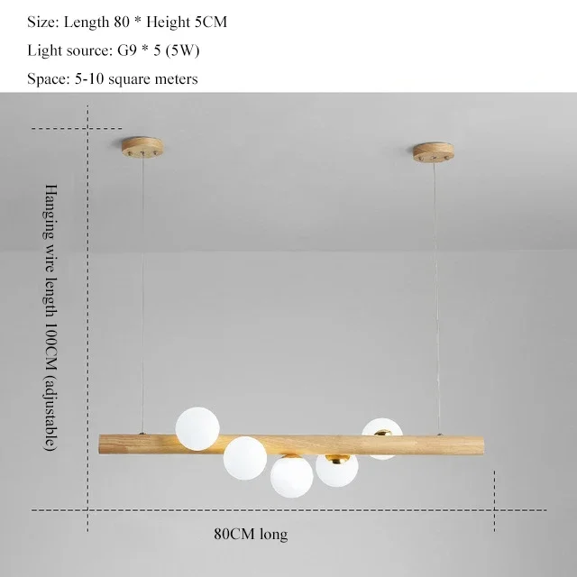RoyaleGlow Modern Linear Pendant Light - Walnut Wood Glass Island Chandelier