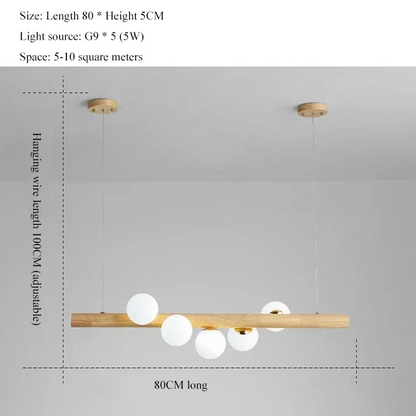 RoyaleGlow Modern Linear Pendant Light - Walnut Wood Glass Island Chandelier