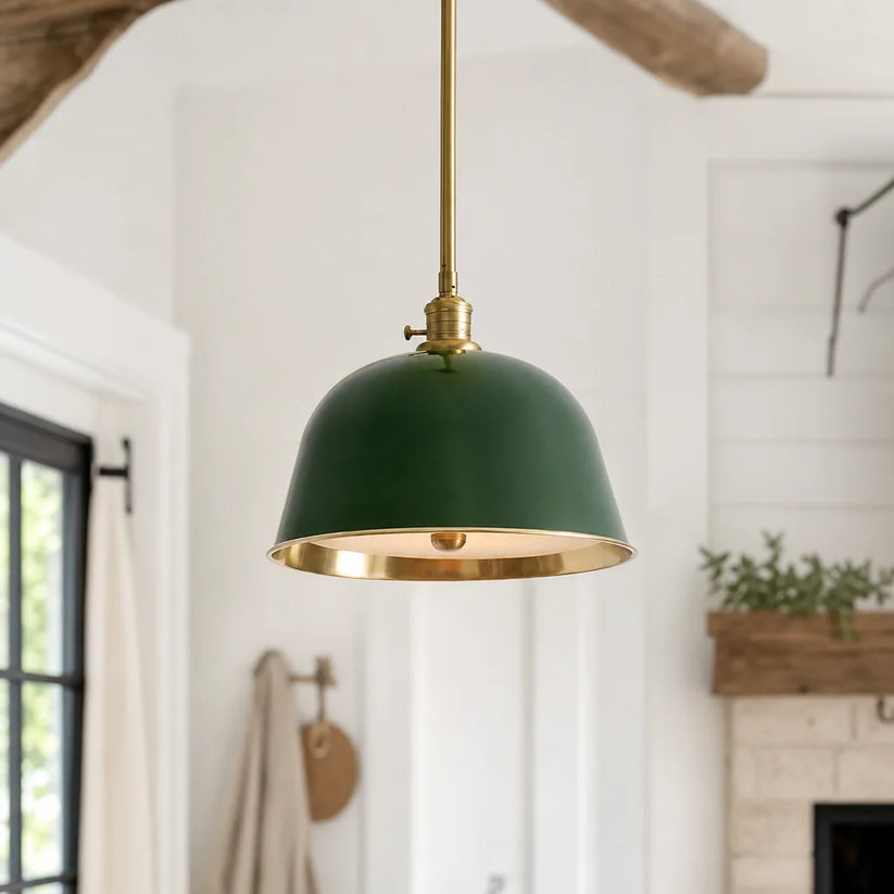 RoyaleGlow Modern Industrial Bell Pendant Light - Gold & Cream Metal Shade