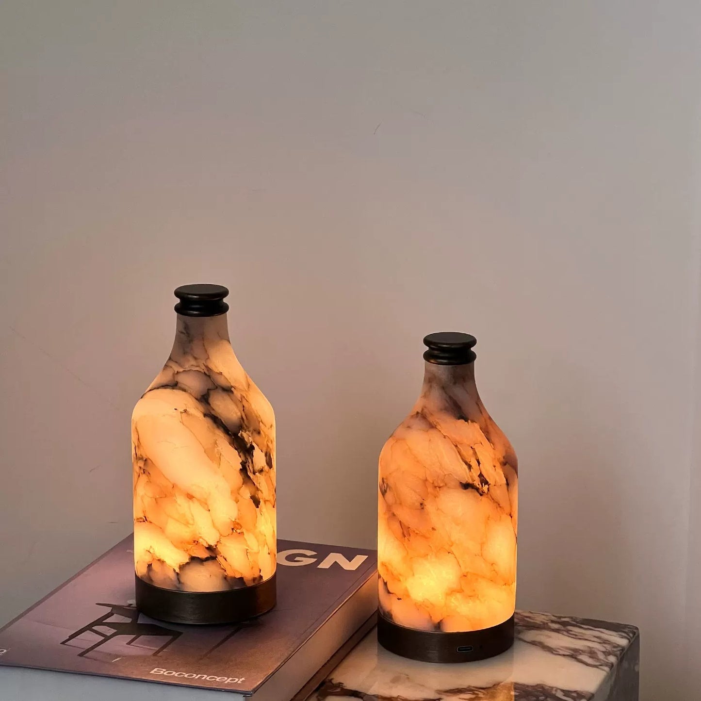 RoyaleGlow Natural Alabaster Modern Accent Lamp - Elegant Bottle Shaped Table Light