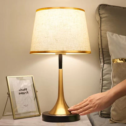 Lumora Touch -Fabric Table Lamp with Dimmable LED, Cylindrical Shade, Premium Metal Base for Bedroom