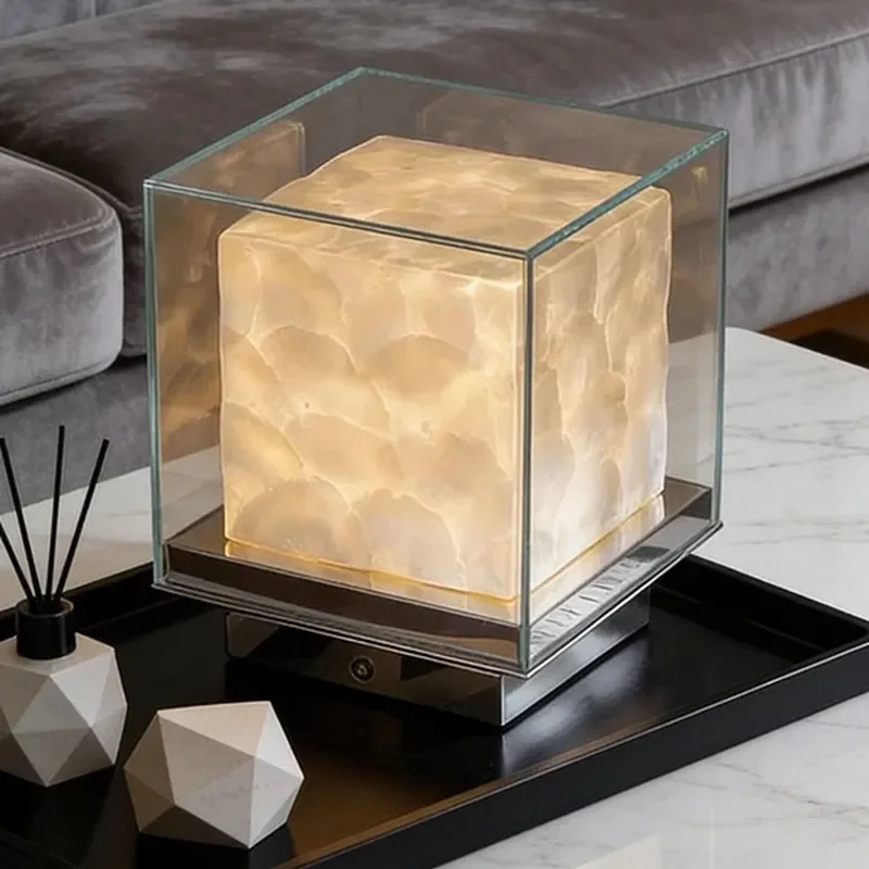 RoyaleGlow Glass Cube Table Lamp - Modern Ambient Bedside Light