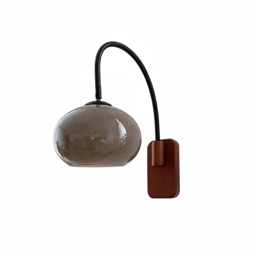 Royelux Solid Wood Wall Sconce with Amber Glass Shade for Bedroom & Living Room