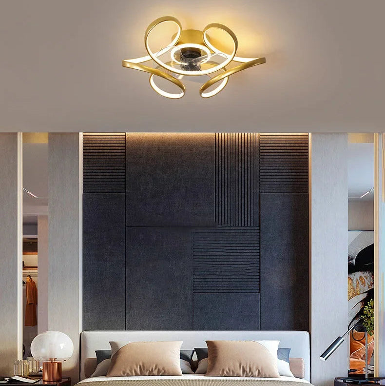 Royelux Modern LED Flush Mount Ceiling Fan with Light & Remote for Bedroom Living Room