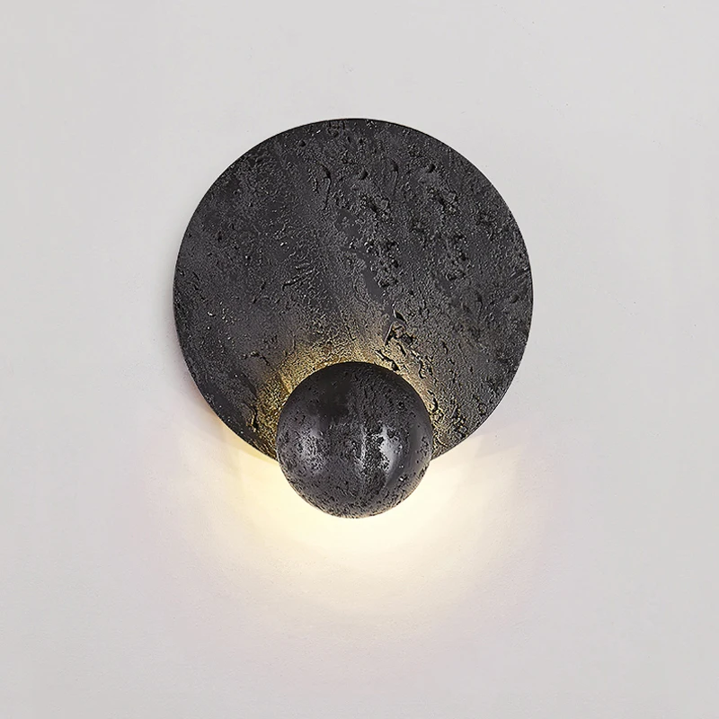 RoyaleGlow Black Travertine Wall Sconce - Modern LED Stone Wall Light
