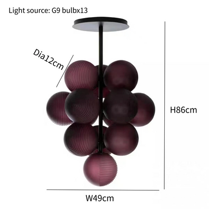 LuxRoyale Modern Grape Chandelier With Ribbed Glass Spheres In Purple
