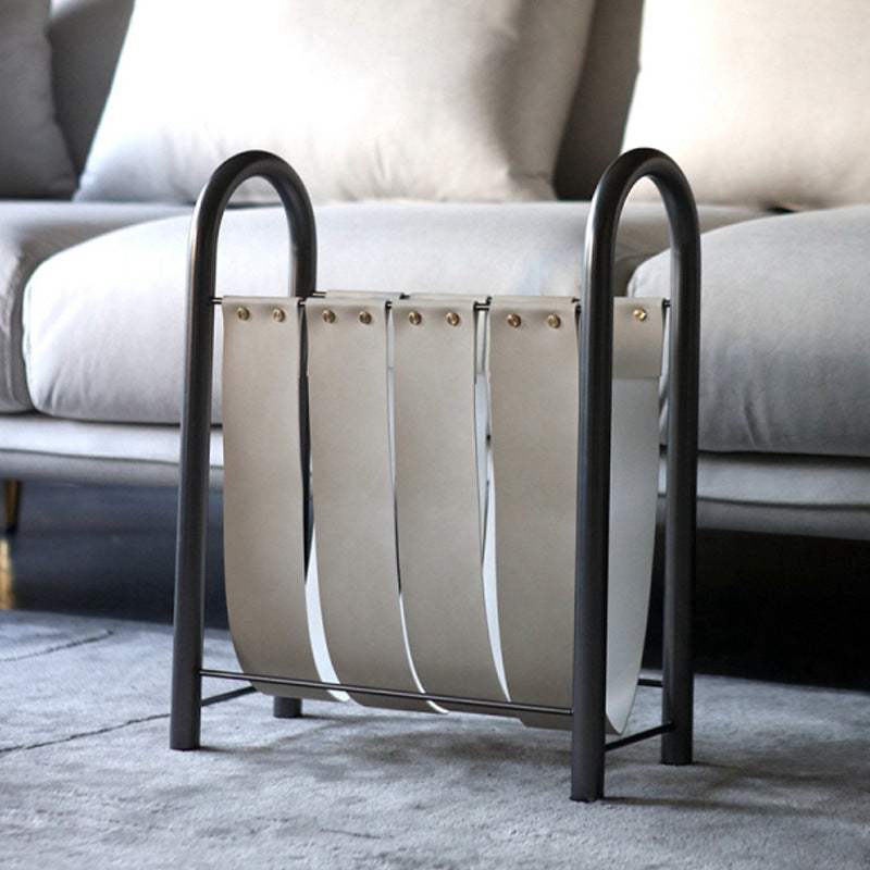 RoyaleGlow Modern Black Leather Magazine Holder with Metal Frame Storage Rack