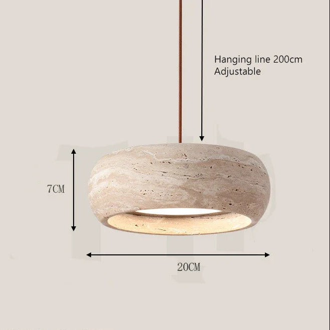 LuxRoyale Modern Travertine Pendant Light - Natural Stone Drum LED Hanging Lamp