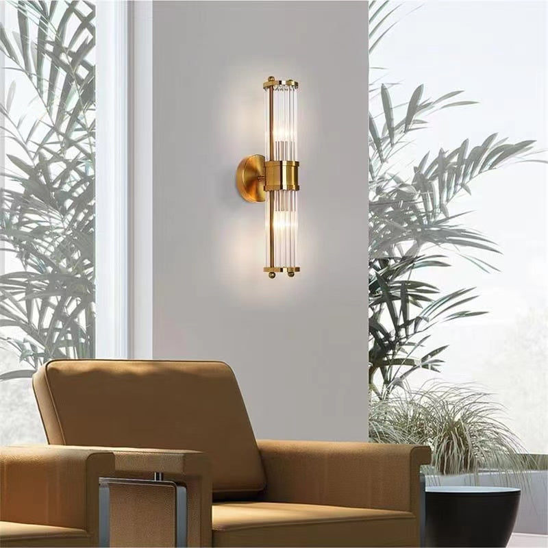 Rayvia Polished Brass Fluted Crystal Column Wall Sconce