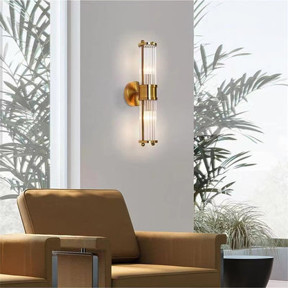 Rayvia Polished Brass Fluted Crystal Column Wall Sconce