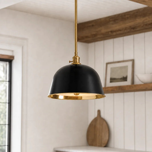 RoyaleGlow Modern Industrial Bell Pendant Light - Gold & Cream Metal Shade
