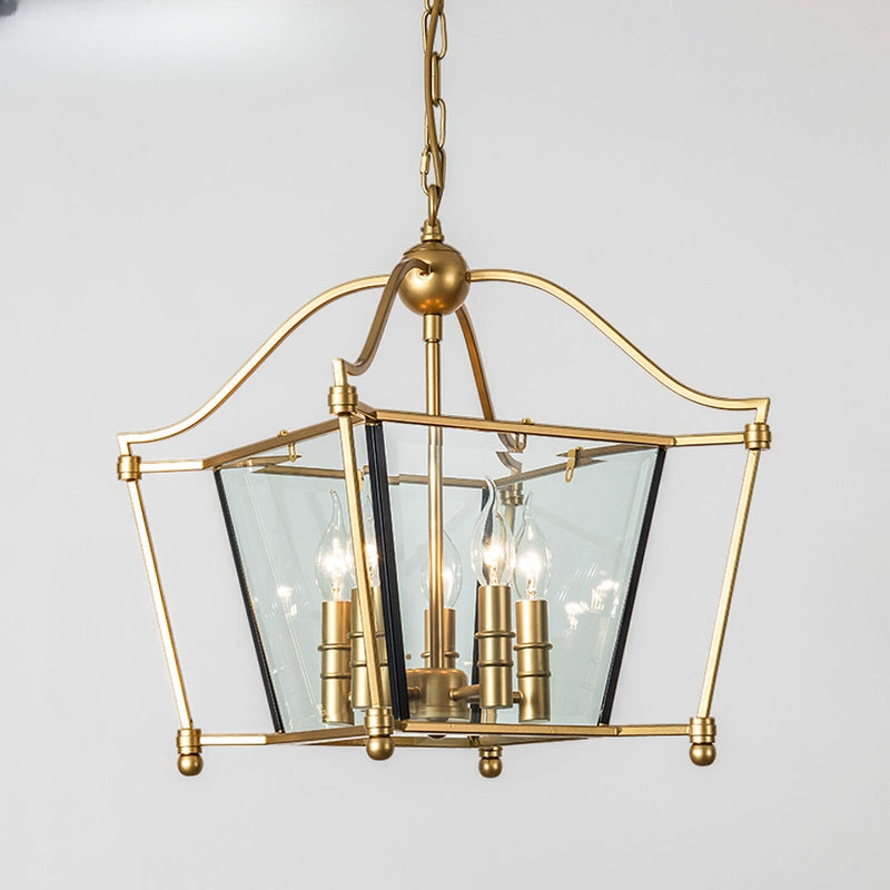 LuxRoyale Vintage Brass & Glass Pendant Light - 4-Light Frame Chandelier