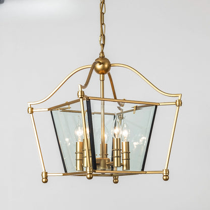 LuxRoyale Vintage Brass & Glass Pendant Light - 4-Light Frame Chandelier