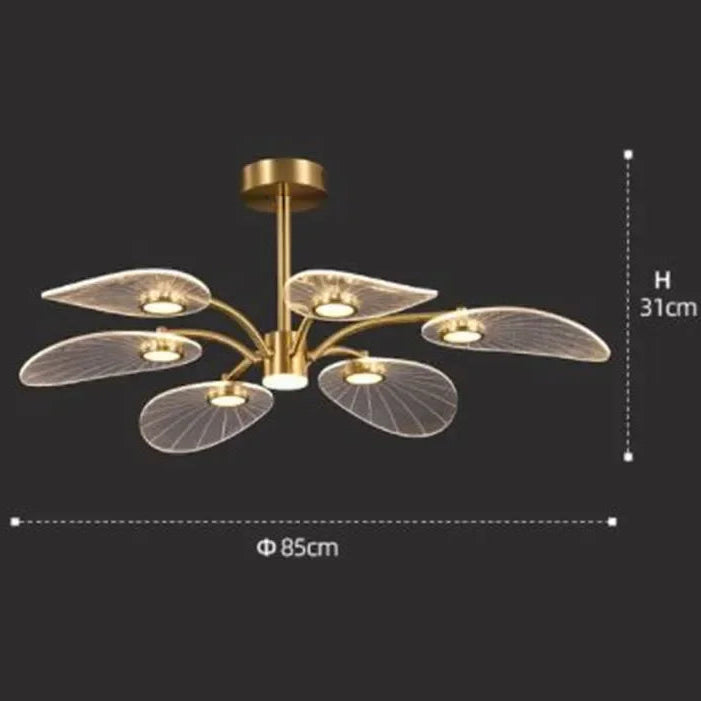 Royelux Modern LED Chandelier with Petal Acrylic Shades - Brushed Gold Finish