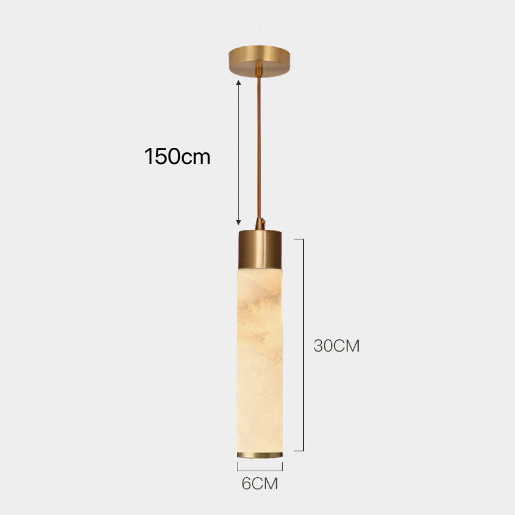 Royelux Alabaster Cylinder Pendant Light with Brass Accents - Modern Elegance