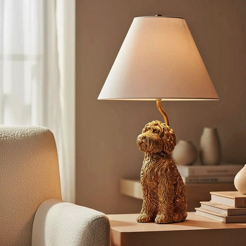LuxRoyale Golden Doodle Dog Table Lamp - Elegant Resin Puppy Accent Light