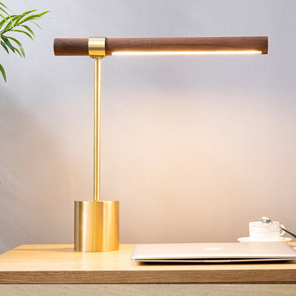 RoyaleGlow Minimalist Wood & Brass LED Desk Lamp - Modern Design for Home Office