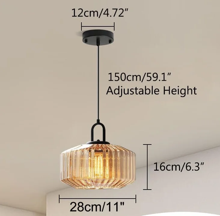 RoyaleGlow Ribbed Green Glass Pendant Light - Modern Kitchen Island Hanging Lamp