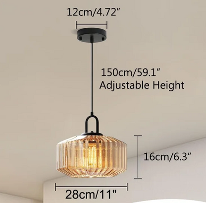 RoyaleGlow Ribbed Green Glass Pendant Light - Modern Kitchen Island Hanging Lamp