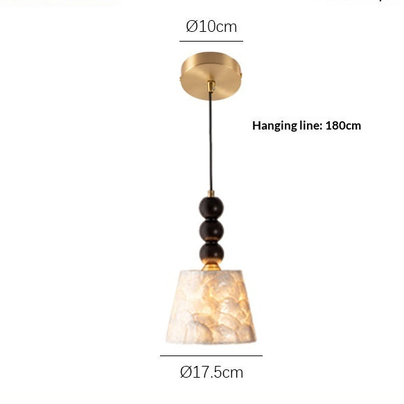 LuxRoyale Capiz Shell Pendant Light with Black Iron Beads