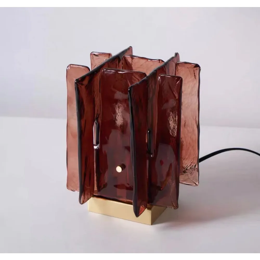 RoyaleGlow Amber Textured Artisan Glass Table Lamp - Dimmable Decorative Bedside Light