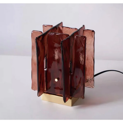 RoyaleGlow Amber Textured Artisan Glass Table Lamp - Dimmable Decorative Bedside Light