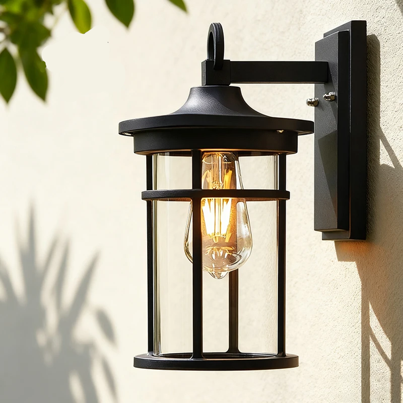 LuxRoyale Outdoor Wall Sconce Black Modern IP55 Waterproof Clear Glass Shade Lamp