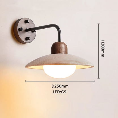 LuxRoyale Travertine Swing Arm Wall Lamp With Brass And Wood Accent