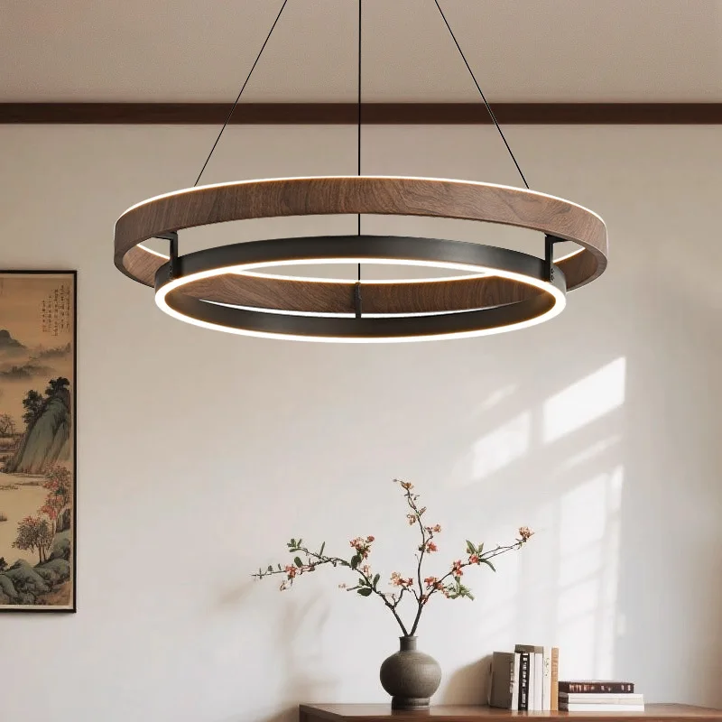 RoyaleGlow Modern Circular LED Pendant Light with Walnut finish For Farmhouse, Dining