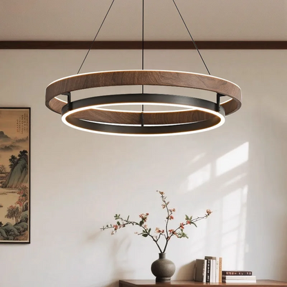 RoyaleGlow Modern Circular LED Pendant Light with Walnut finish For Farmhouse, Dining
