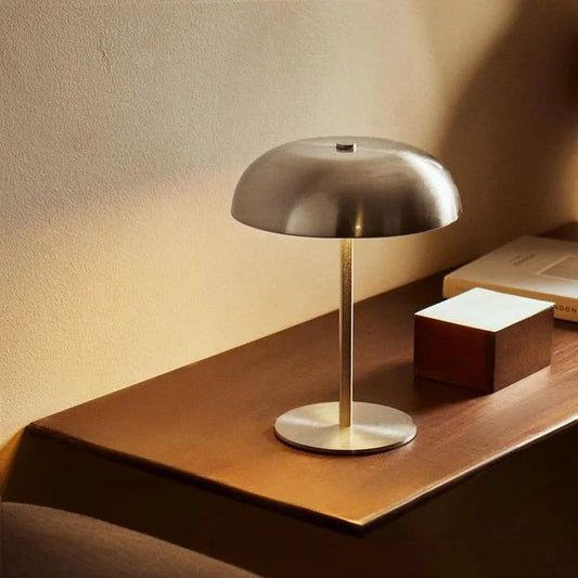 Royaleva Contemporary Brushed Steel Crescent Mushroom Table Lamp with Integrated LED
