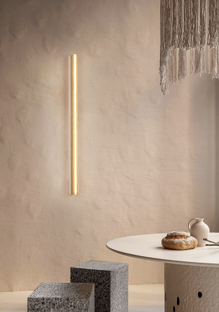 RoyaleGlow Dimmable LED Wall Sconce - Natural Yellow Travertine Wabi-Sabi Lighting