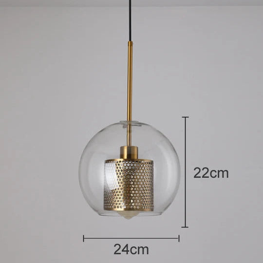 LuxRoyale Double-Layer Glass Pendant Light With Inner Mesh Core and Outer Glass Shade