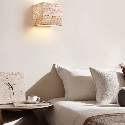 RoyaleGlow Natural Travertine Wall Sconce with Up-Down LED Illumination, IP65