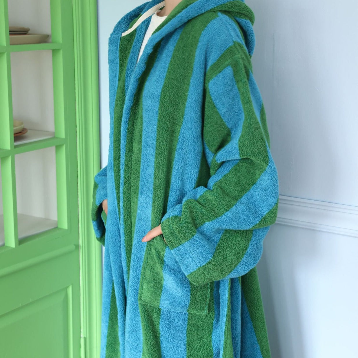 RoyaleGlow Organic Cotton Hooded Bathrobe Thick Striped Spa Robe